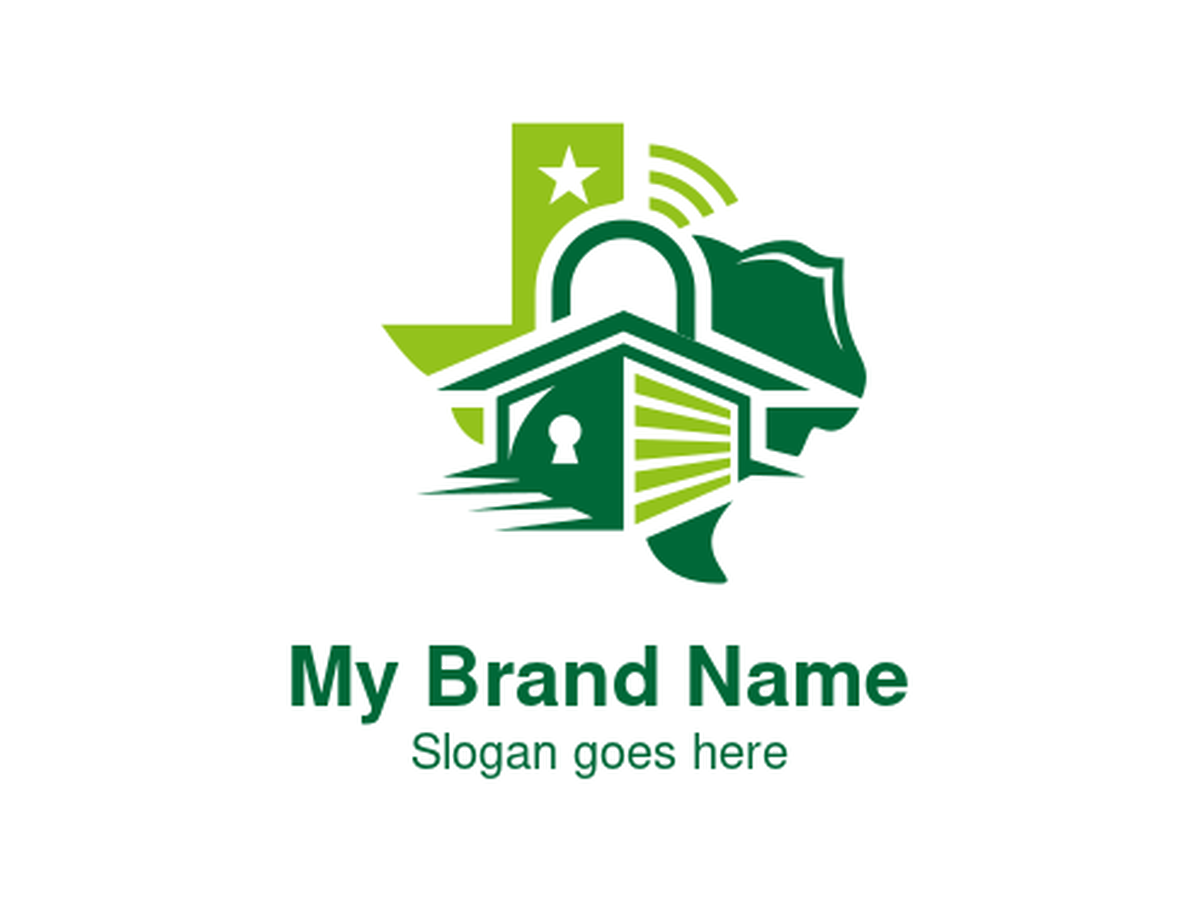Texas Map with House, Lock, Star, and Shield Logo - Symbol for Texas Home Security, Property Protection, Real Estate, and State-Specific Safety Services